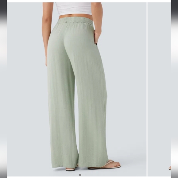 HALARA Green Wide Leg Pants High-Rise Elastic Waist - Picture 3 of 7